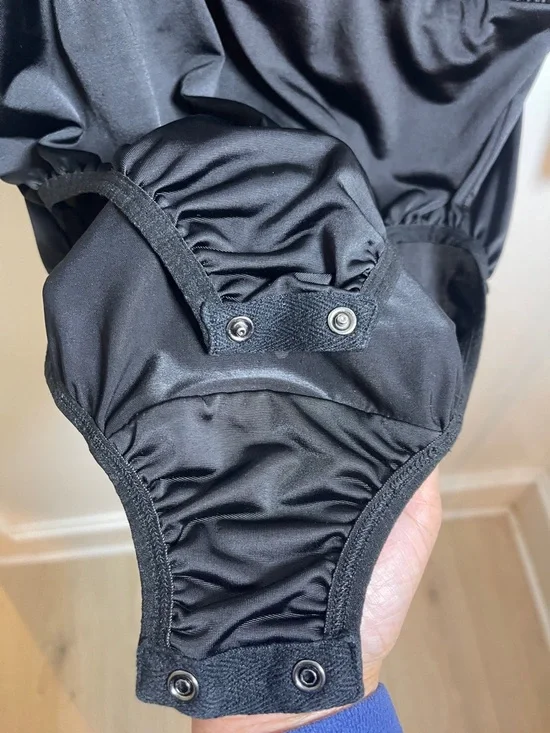 Lands' End Black Satin Surplice Bodysuit Top Size: 12 - Picture 7 of 14